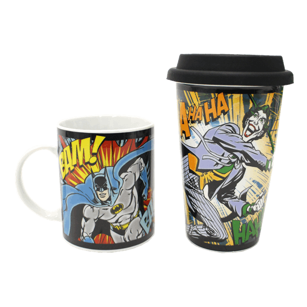 dc comics batman and joker mug and travel mug gift set zing pop